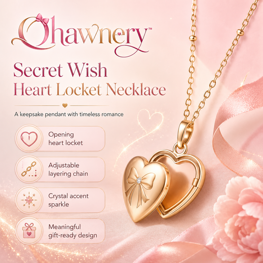 Ohawnery™ Secret Wish Heart Locket Necklace – Long Pendant Necklace, Vintage-Inspired Jewelry & Adjustable Layering Chain